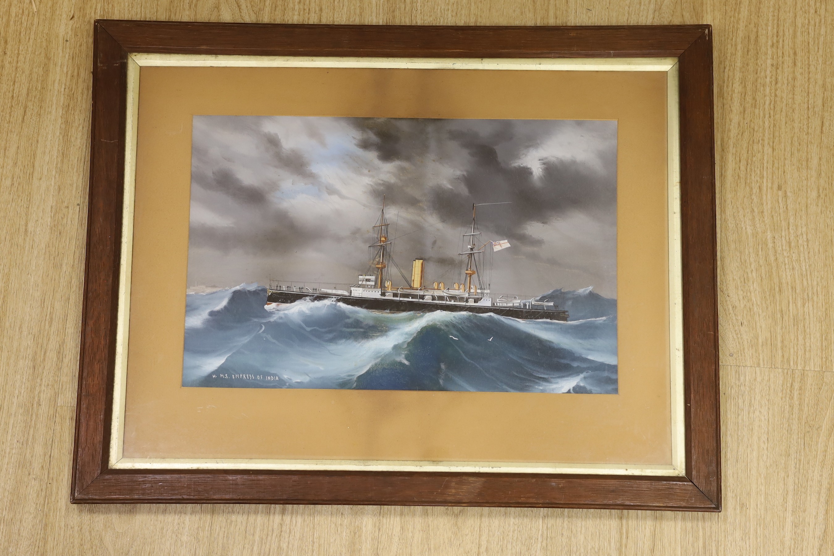 Neapolitan School, gouache, Ship portrait of HMS Empress of India, 30 x 47cm